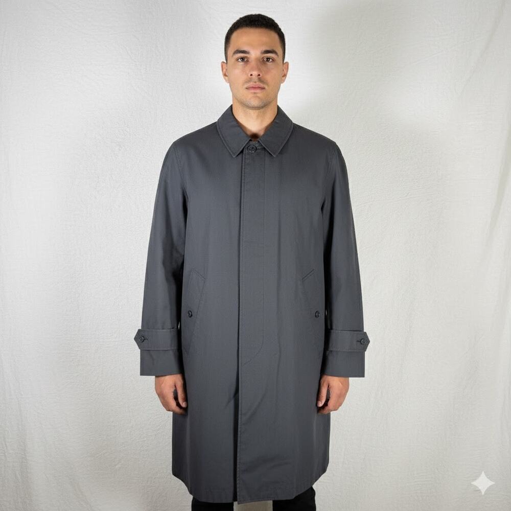 Vtg Sears All Weather Mens Trench Coat Black 46"‎ Chest 39" Length Utilitarian